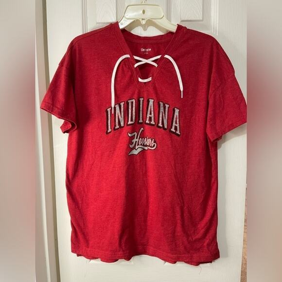Captivating Red Indiana Hoosiers Red Lace Up Front Tee - Picture 1 of 4